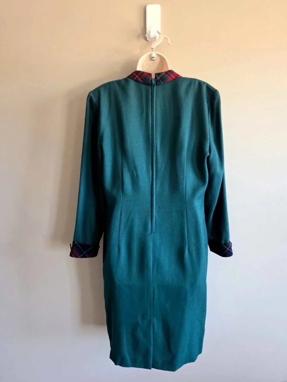 Vintage 1980s 1990s Bantry Bay layered green dress with plaid pattern details. - Picture 3 of 10